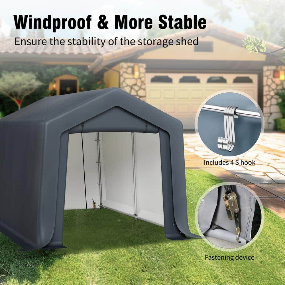 8' x 12' Gray Steel Frame Portable Carport Shelter