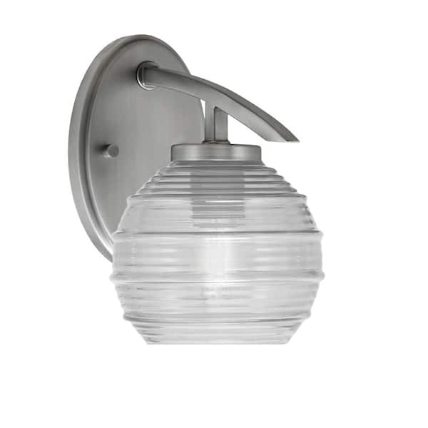 Unbranded Siena 1-Light Graphite Downlight Wall Sconce with Clear Ribbed Glass Shade