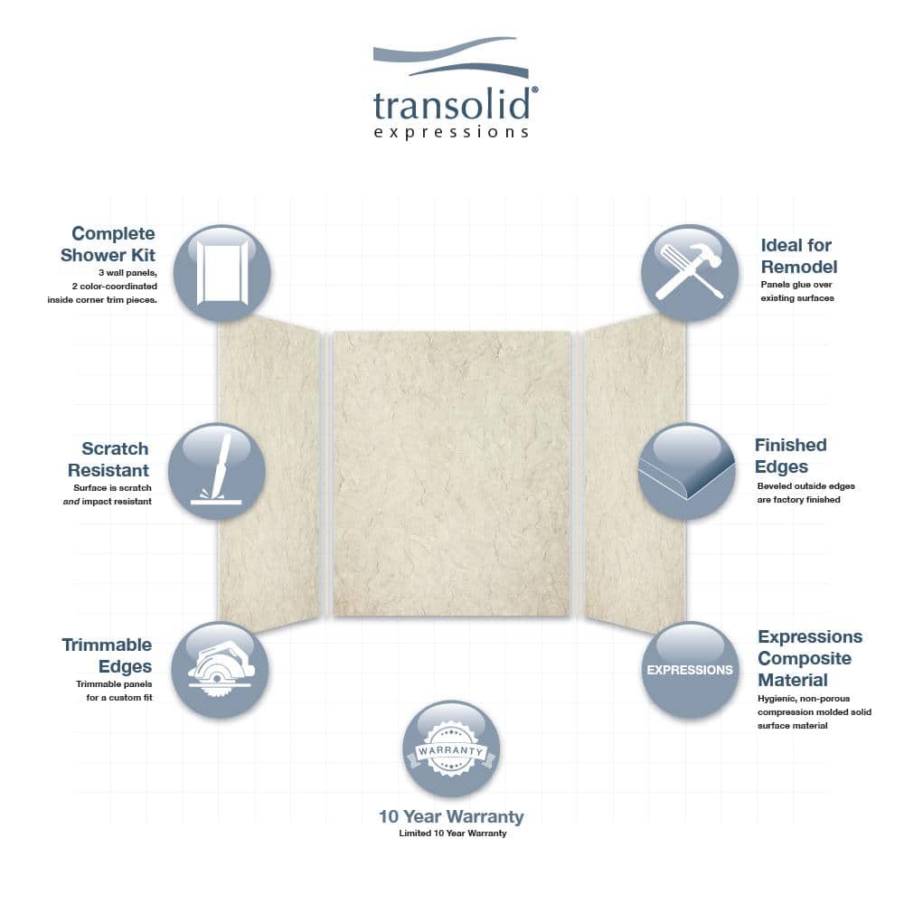 Expressions Sea Fog 60"x72" 3-Panel Composite Shower Wall Kit