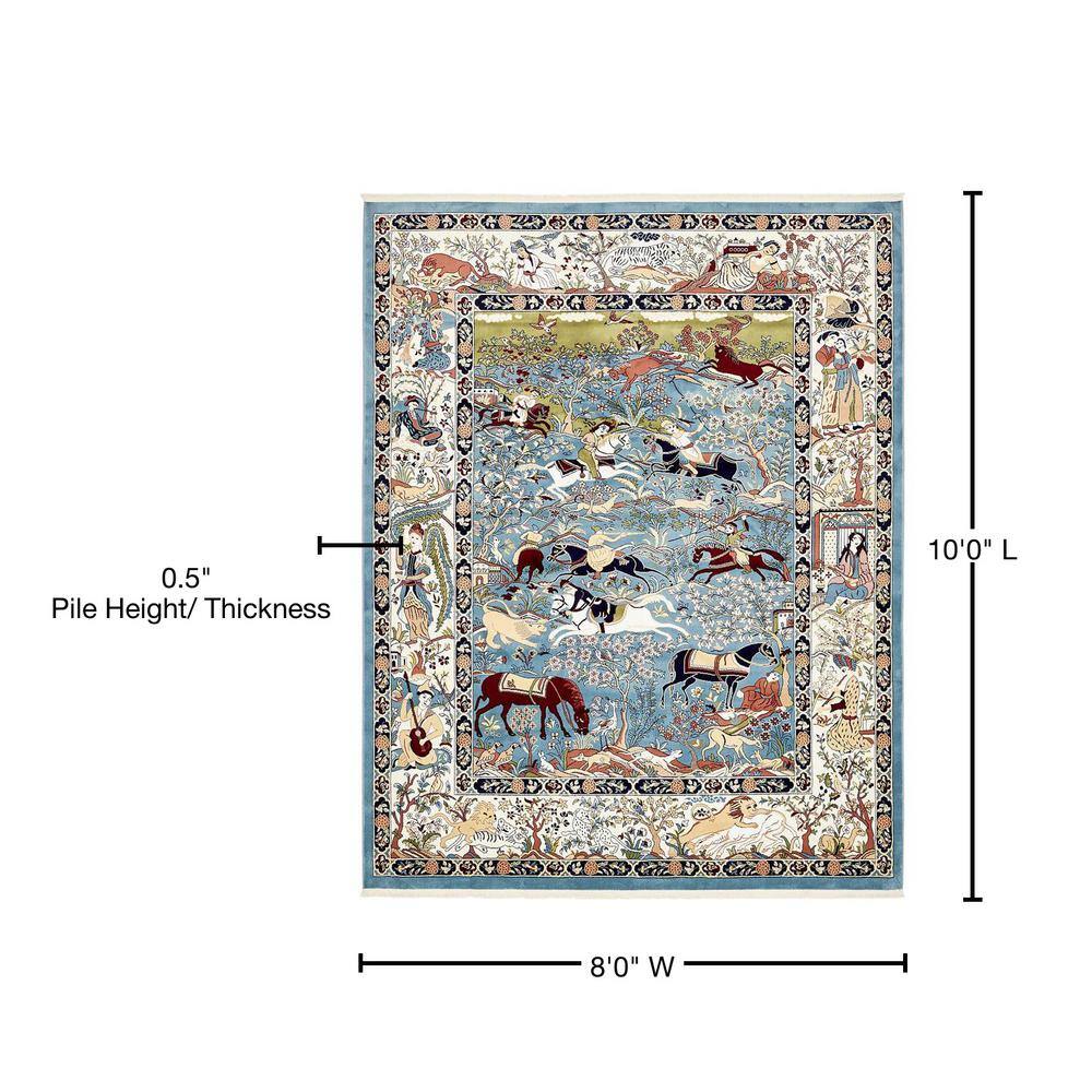 Blue and Tan Floral Synthetic 8' x 10' Area Rug