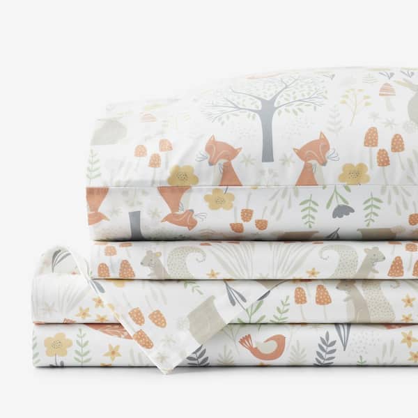 Company Kids Forest Animals Ivory Multi Organic Cotton Percale Twin Sheet Set