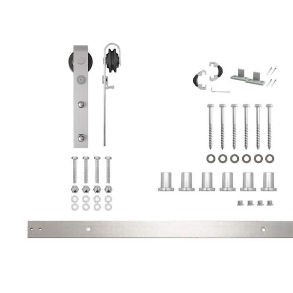 8 ft./96 in. Brushed Nickel Non-Bypass Sliding Barn Door Track and Hardware Kit for Single Door