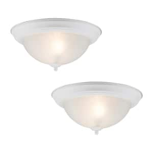 12.75 in 2-Light White Flush Mount Ceiling Light Fixture with Frosted Glass Shade (2-Pack)