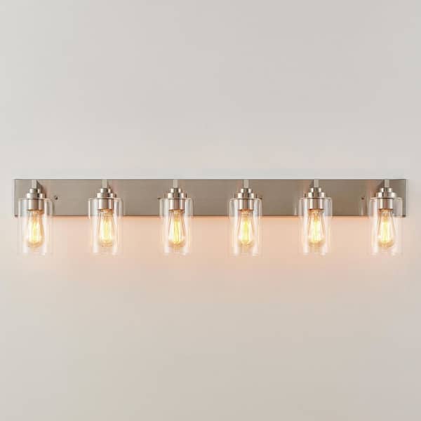 44 in. 6-Light Brushed Nickel Vanity Light with Clear Glass Shades
