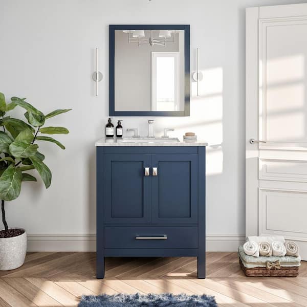 Aberdeen 30 in. Single Sink Blue Bath Vanity with White Carrara Marble Top (Assembled)