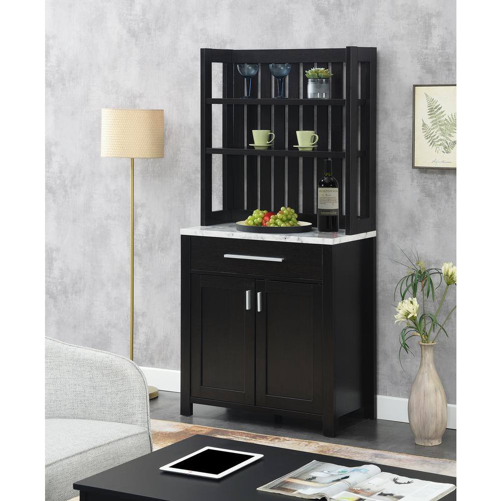 Espresso Wine Bar with White Faux Marble Top and Storage