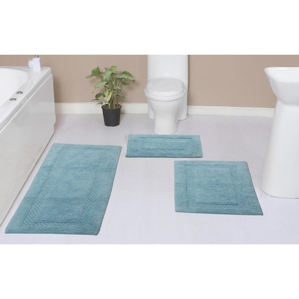 HOME WEAVERS INC Classy 100% Cotton Bath Rugs Set, Machine Wash, 3-Pcs Set with Runner, Aqua