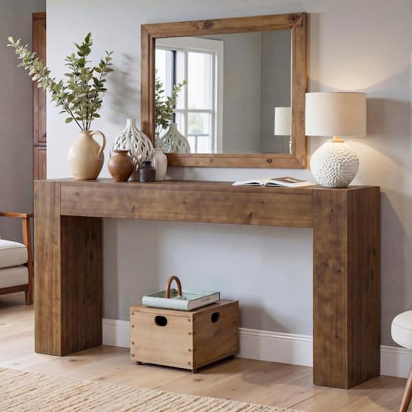 BYBLIGHT Turrella 63 in. Brown Rectangle Solid Wood Console Table ...
