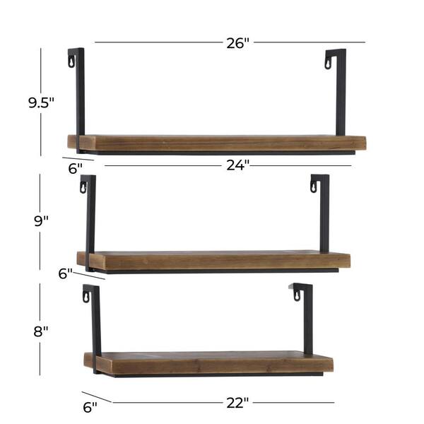 Litton Lane 35 in. x 24 in. Brown Industrial Wood Wall Shelf 43783