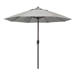 9 ft. Bronze Aluminum Pole Market Aluminum Ribs Auto Tilt Crank Lift Patio Umbrella in Granite Sunbrella