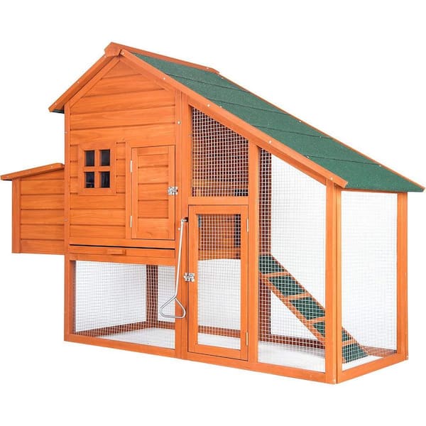 maocao hoom 2-Tiers Wooden Small Animals House Pet Rabbit Hutch Chicken  Coop with Run Play Area DJ-C-WF038024DA - The Home Depot