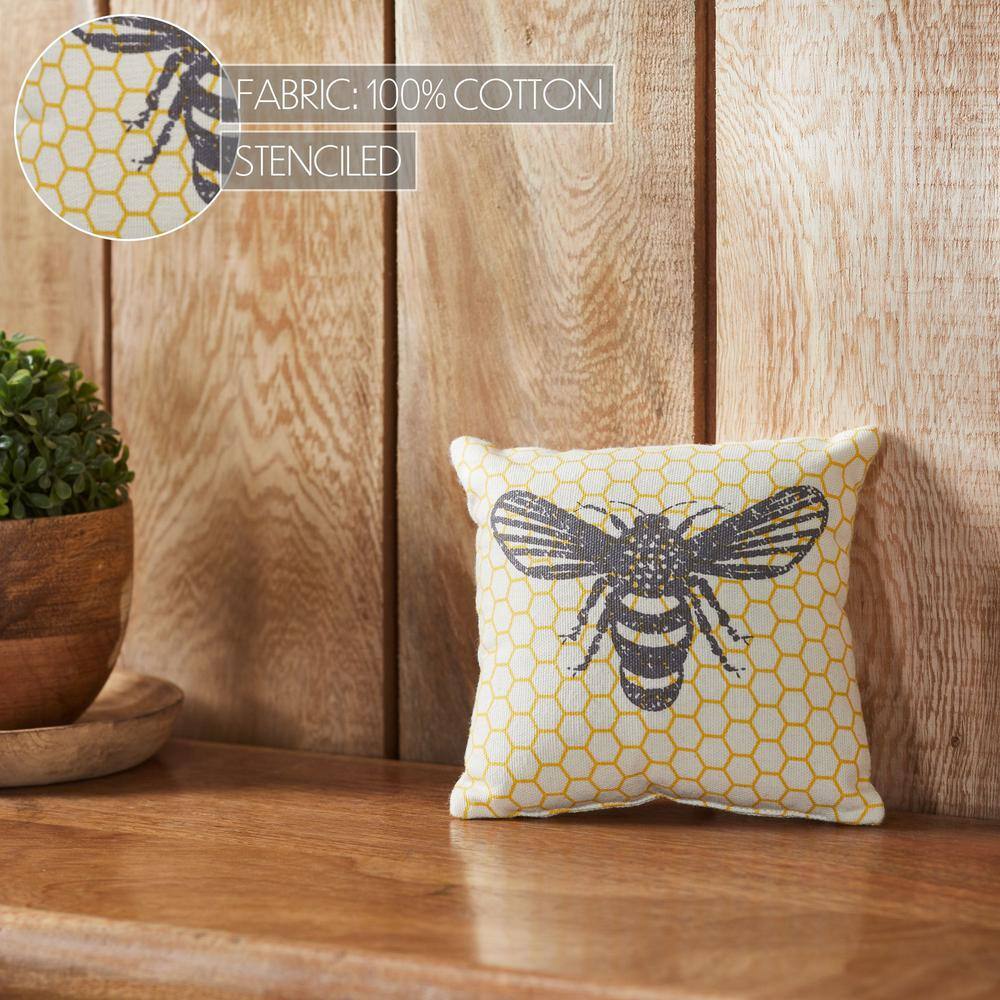 Vintage Yellow Bee Print Cotton Throw Pillow 6x6