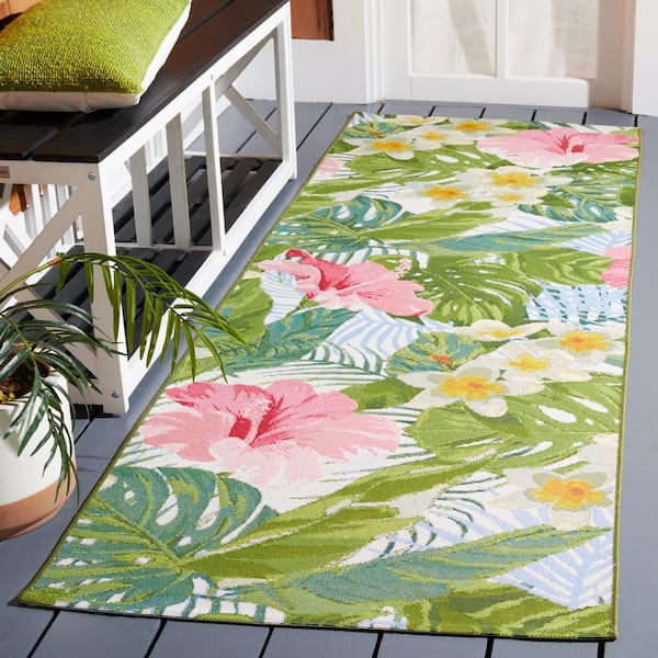 Barbados Runner Green/Pink 3 ft. x 8 ft. Floral Indoor/Outdoor Area Rug