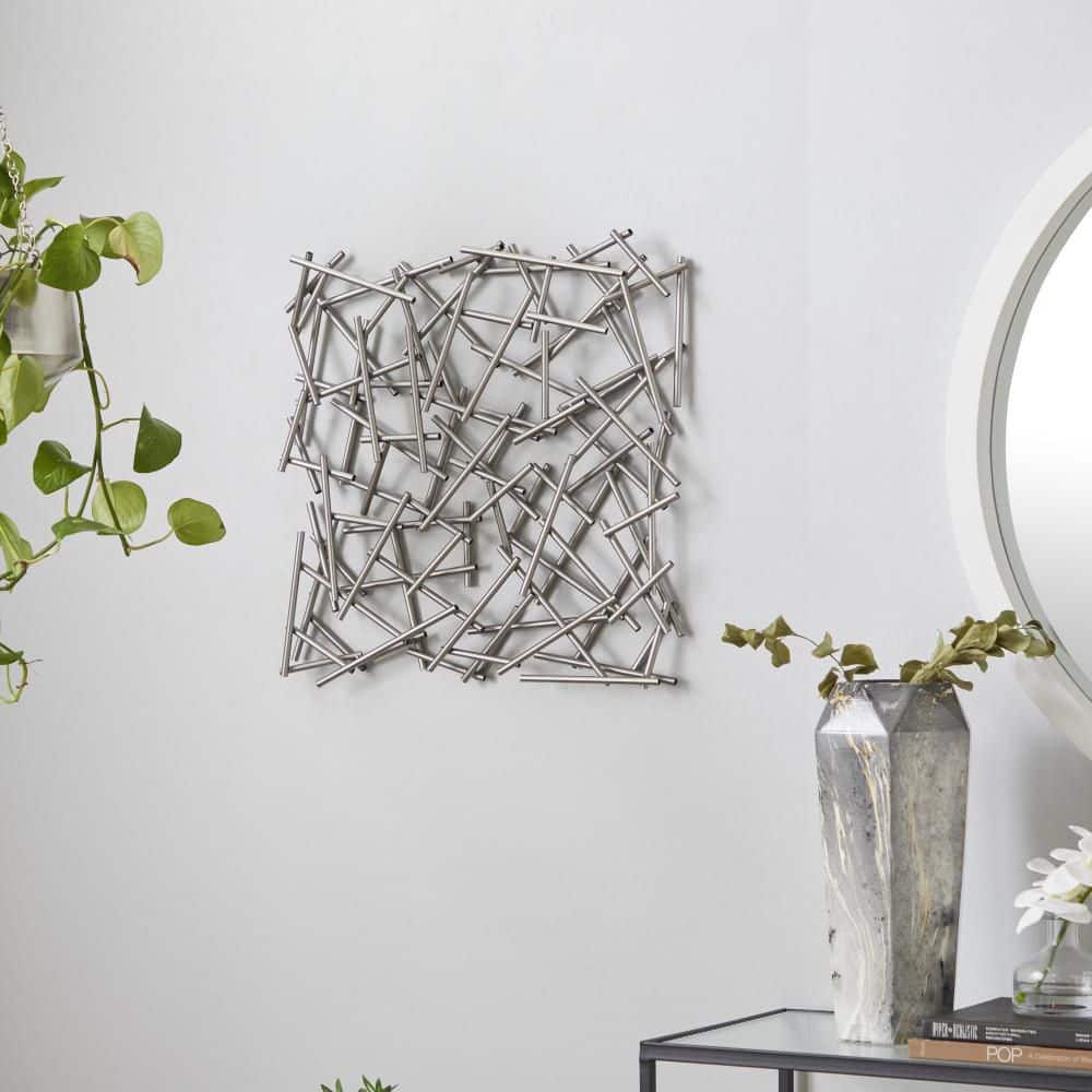 Silver Metal Abstract Geometric Wall Sculpture, 20" x 20"