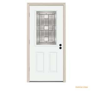 34 in. x 80 in. 1/2 Lite Cordova White Painted Steel Prehung Right-Hand Outswing Front Door w/Brickmould