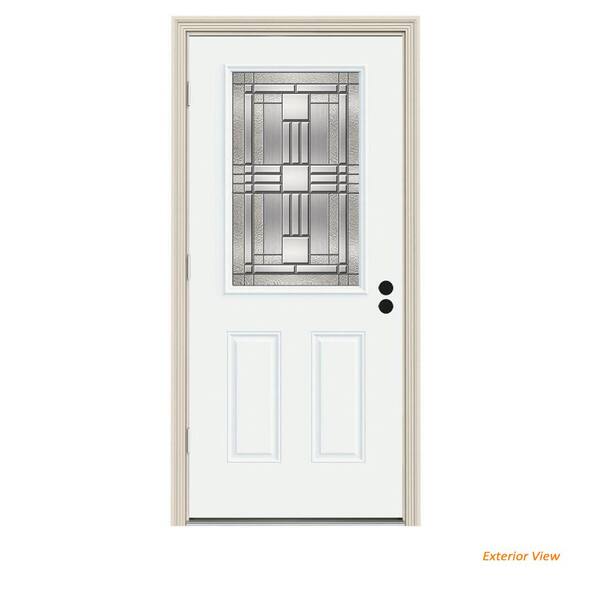 JELD-WEN 34 in. x 80 in. 1/2 Lite Cordova White Painted Steel Prehung Right-Hand Outswing Front Door w/Brickmould
