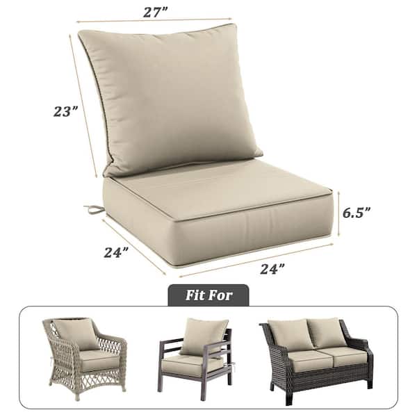 24 in. x 24 in. Deep Seat Outdoor Lounge Cushion with Backrest, Premium Waterproof Patio Furniture Cushions Cream