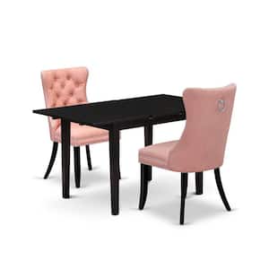 3-Piece Black Finish Rectangular Solid Wood Top with Butterfly Leaf Dining Table Set