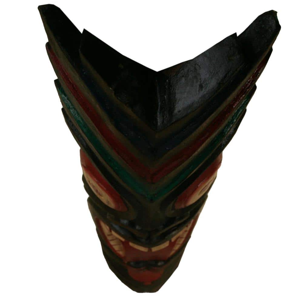 Hand-Carved 40" Tall Brown and Red Wooden Tiki Mask