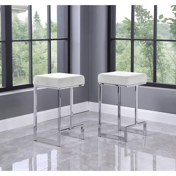Best Master Furniture Jupiter Lane 25 in. H Cream/Velvet Counter Height Stools (Set of 2) with Silver Base