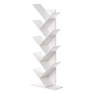 55.5 in. White Wood 9-Shelf Etagere Bookcase with Storage