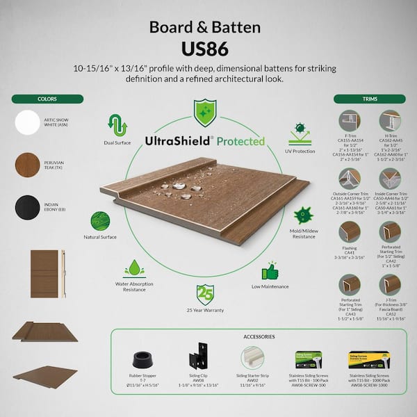 Board and Batten 10.94 in. x 144 in. Indian Ebony Composite Lap Siding