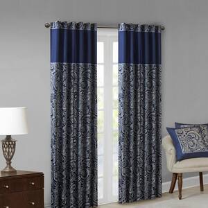 Whitman Navy Paisley Polyester 50 in. W x 108 in. L Light Filtering 2-Piece Rod Pocket and Back Tabs Curtain