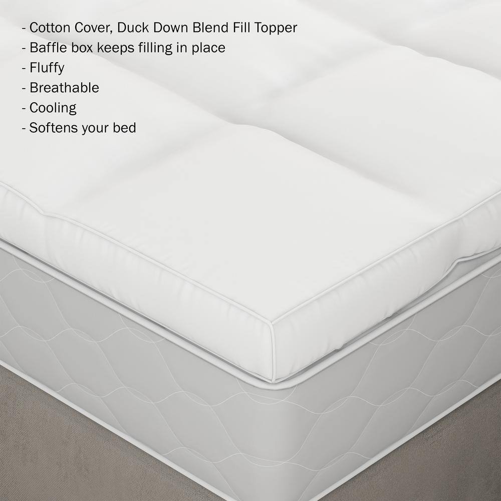 Queen White Down Featherbed Mattress Topper with Cotton Cover