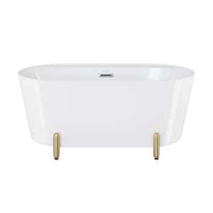 Monaco 59 in. x 30 in. Freestanding Soaking Bathtub with Reversible Drain and Brushed Gold Stand