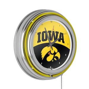 University of Iowa Yellow Logo Lighted Analog Neon Clock