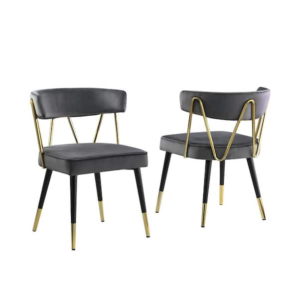 Best Master Furniture Aireys Gray Velvet Armless Chair with Gold Accents (Set of 2)