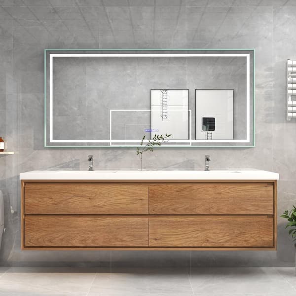 Moreno Bath Sage 84 in. W Vanity in Teak Oak with Reinforced Acrylic Vanity Top in White with White Basin