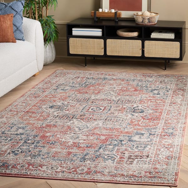 SAFAVIEH Vintage Tabriz 9 ft. x 12 ft. Rust/Blue Distressed Aztec