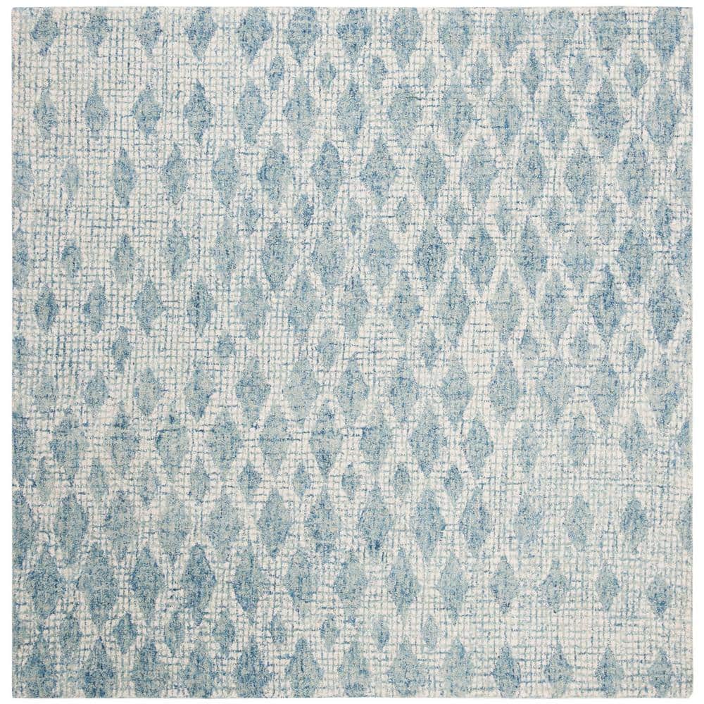 Handmade Blue Wool Abstract Tufted Square Area Rug 6'x6'