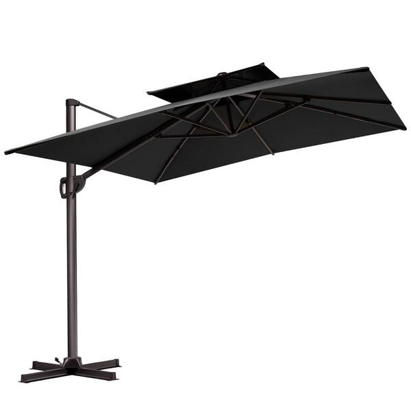 9 ft. x 11 ft. Double Top Aluminum All-weather Outdoor Cantilever Tilt Large Patio Umbrella in Black with 360° Rotation