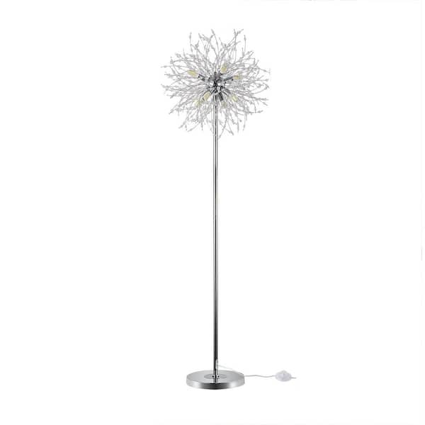 69 in. Silver Modern 8-Light LED Energy Efficient Arc Standard Floor Lamp Crystal Shade Floor Lamp for Living Room