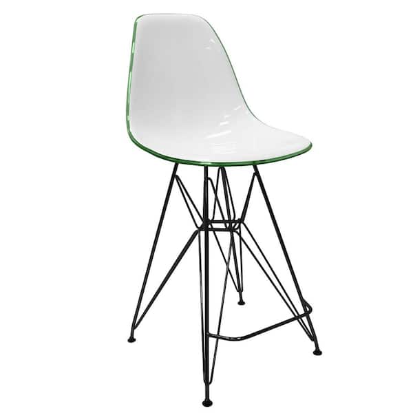 Leisuremod ABS Plastic Barstool 29.5 in. Seat Height Stool with Footrest and Black Steel Base Cresco Series in White/Green