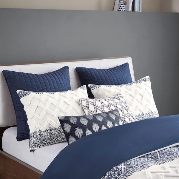 INK IVY Camila Navy 26 in. x 26 in. Cotton Quilted Euro Sham II11 1077