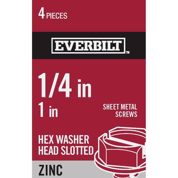 Everbilt #14 x 1 in. Zinc Plated Slotted Hex Head Sheet Metal Screw (4-Pack)