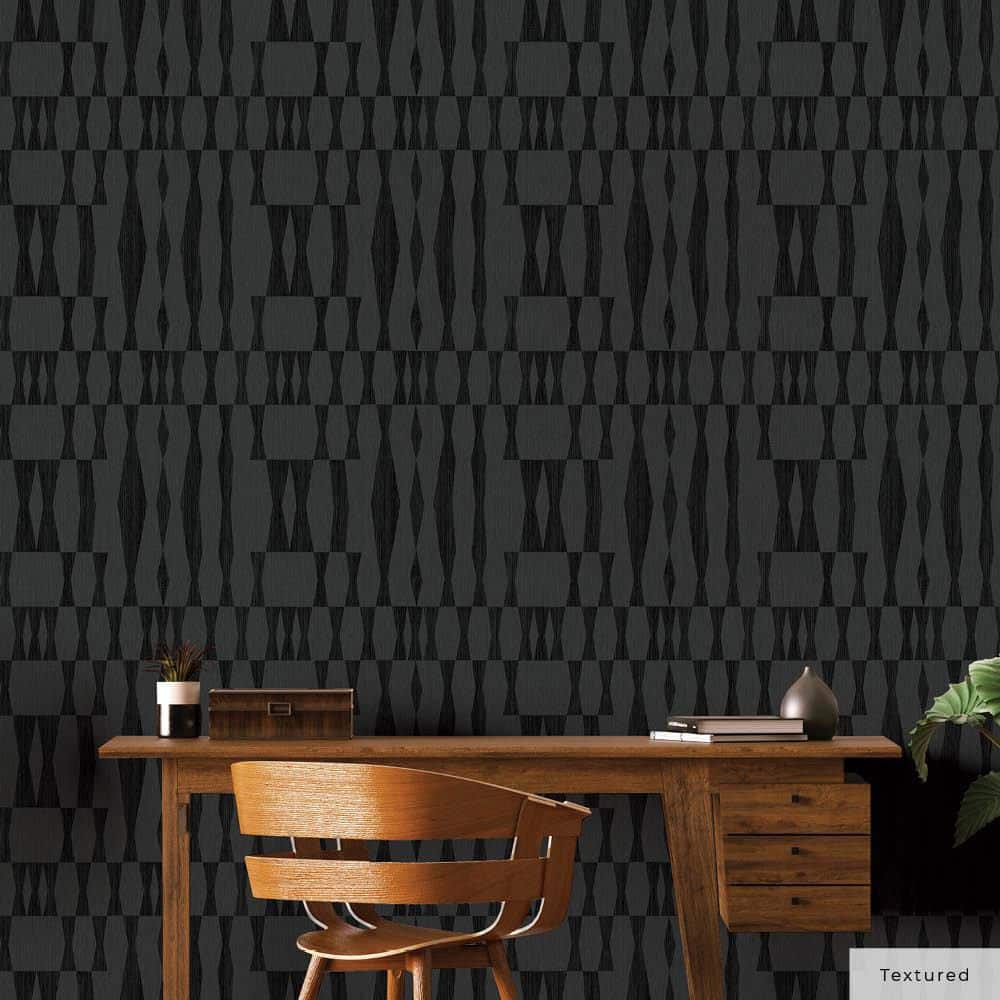 Carbon Textured Grasscloth Geo Peel and Stick Wallpaper