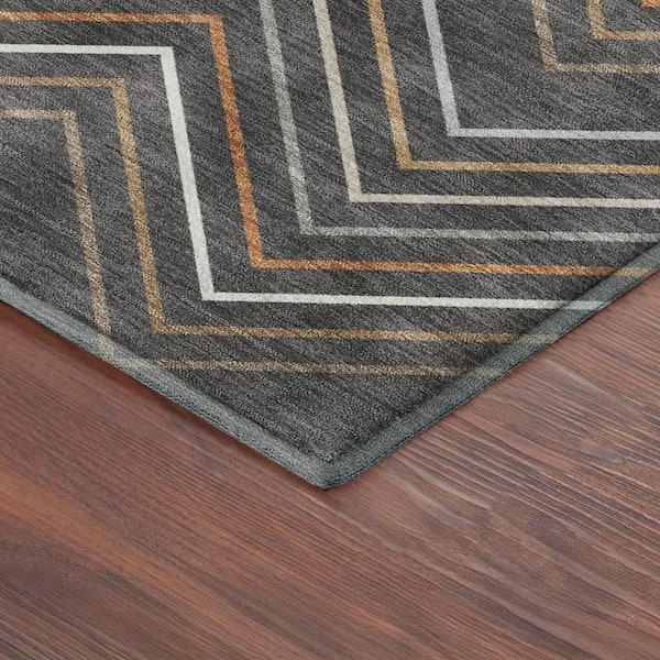 Mayfield Premium Machine Washable Abstract AMF2392 Charcoal 9 ft. x 12 ft. Area Rug