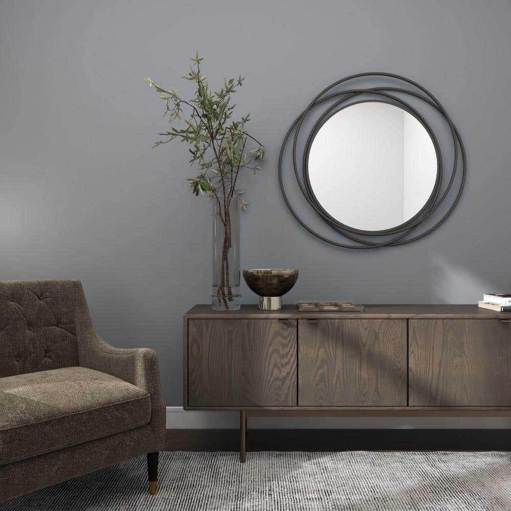 Elegant Overlapping Rings 42" Round Wood and Metal Wall Mirror