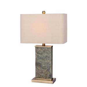 26 in. Natural Stone and Antique Brass Stone and Metal Table Lamp