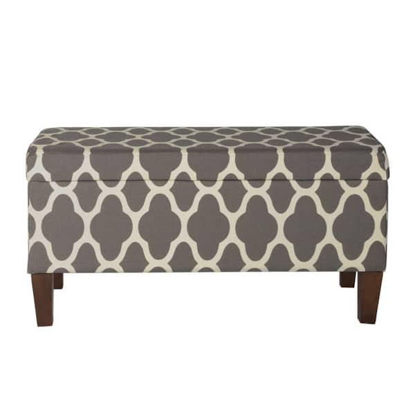 Homepop Drake Large Decorative Gray Geo Bench with Storage 18 in. Height X 36 in. Width X 16 in. Depth