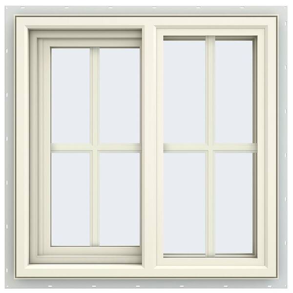 JELD-WEN 23.5 in. x 23.5 in. V-4500 Series Cream Painted Vinyl Left-Handed Sliding Window with Colonial Grids/Grilles