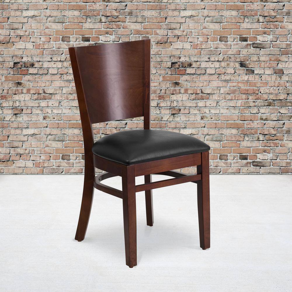 Elegant Walnut Wood Side Chair with Black Vinyl Seat