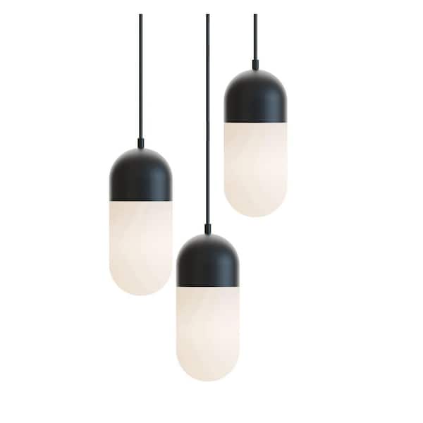 Irvine 45-Watt 3-Light Integrated LED Pendant Light Black with White Frosted Glass Shade