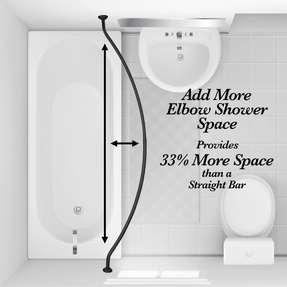 Matte Black Curved Wall Mounted Shower Rod 72"
