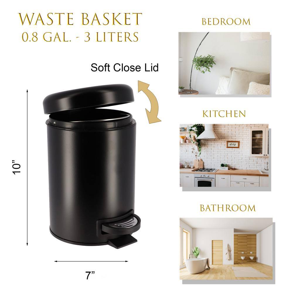Black Metal Soft Close Bathroom Pedal Trash Can