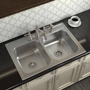 1800 Series Stainless Steel 33 in. 4-Hole Double Bowl Drop-In Kitchen Sink with 8 in. Depth